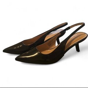 A New Day Black Aubrey Pointed Toe Sling Back Kitten Heels 9.5